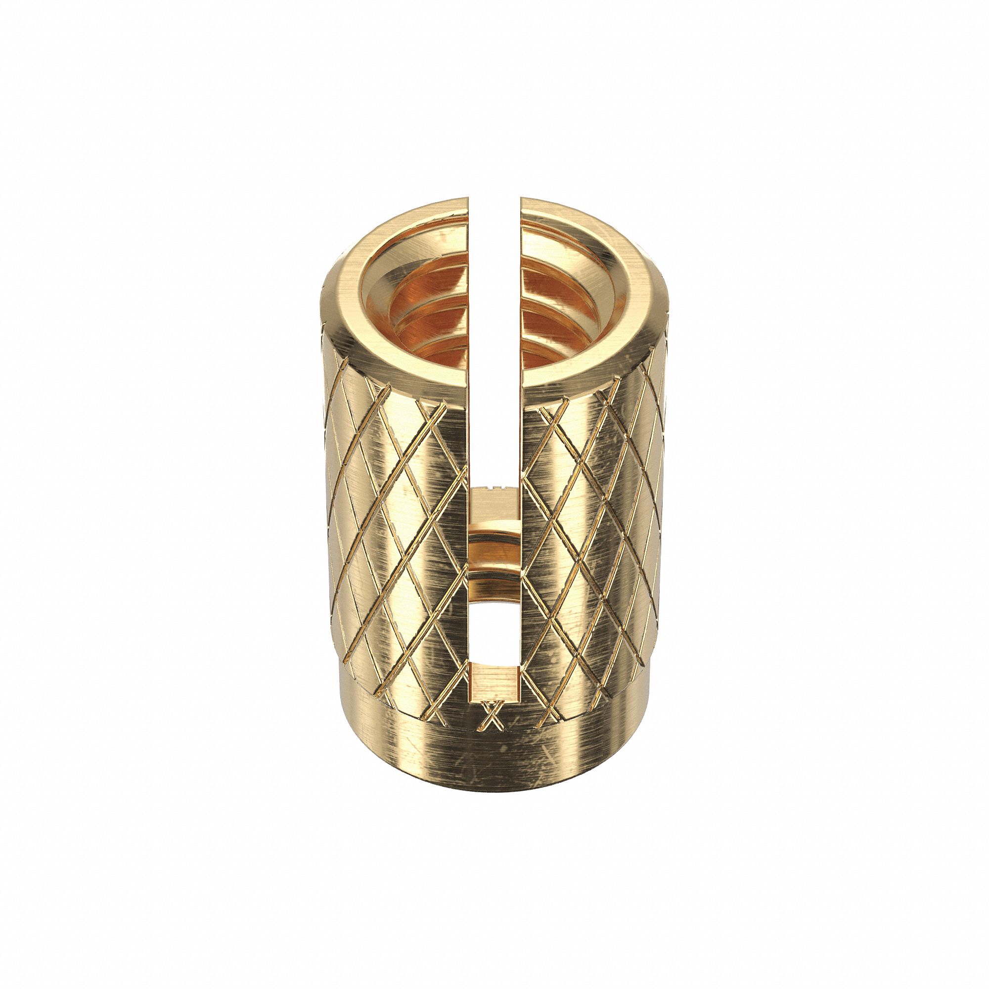 Press Insert: 1/4"-20 Thread Size, 1/2 in Overall Lg, 21/64 in Dia, Brass, Plain, Brass, 500 PK