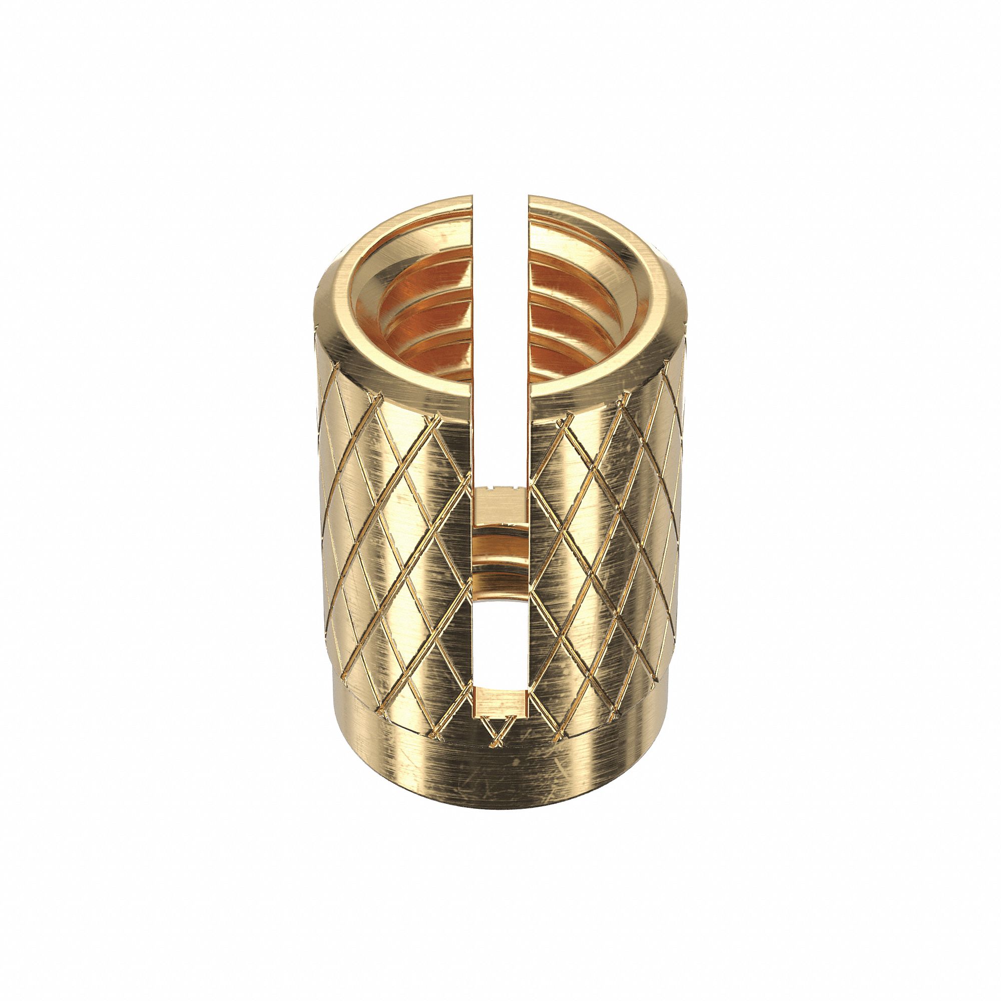 Press Insert: 5/16"-18 Thread Size, 9/16 in Overall Lg, 25/64 in Dia, Brass, Plain, Brass, 500 PK