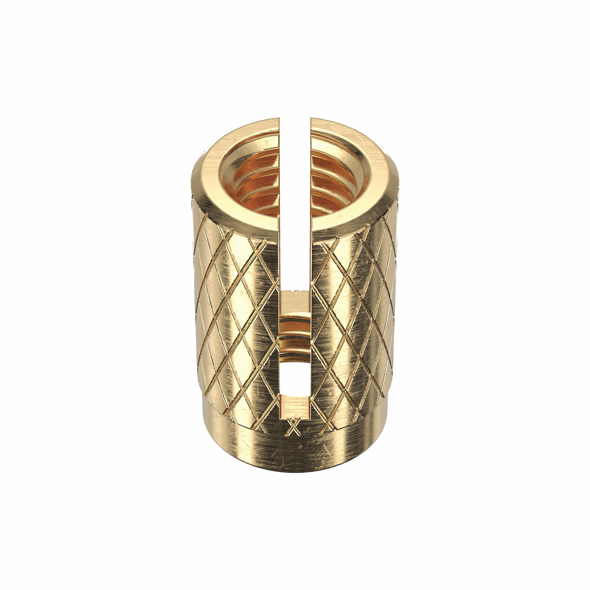 Press Insert: M6-1.00 Thread Size, 13.0048 mm Overall Lg, 8.3 mm Dia, Brass, Plain, Brass, 500 PK