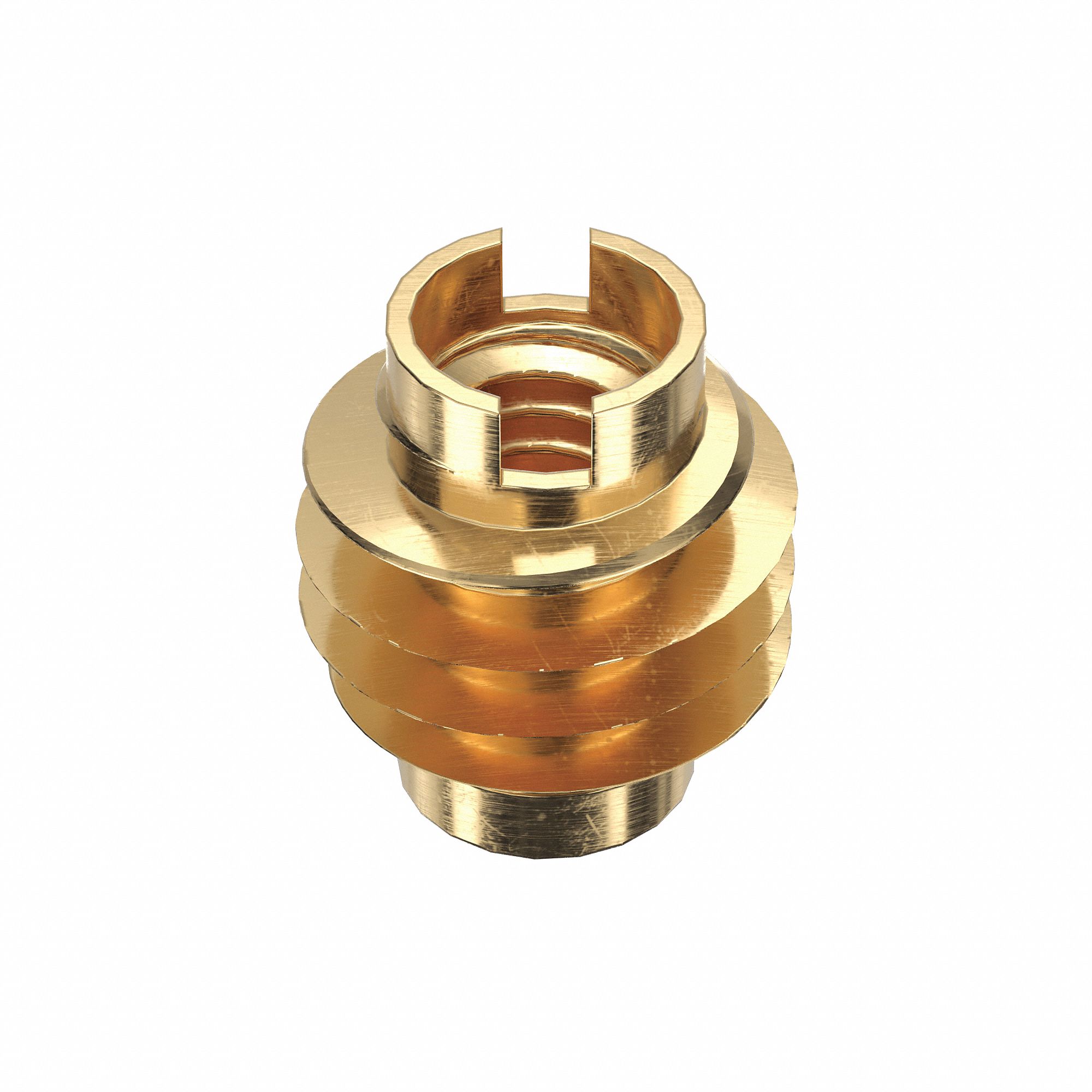 Knife Thread Insert: #8-32 Int Thrd Sz, 3/8 in Overall Lg, 21/64 in Dia, Brass, Plain, Brass, 250 PK