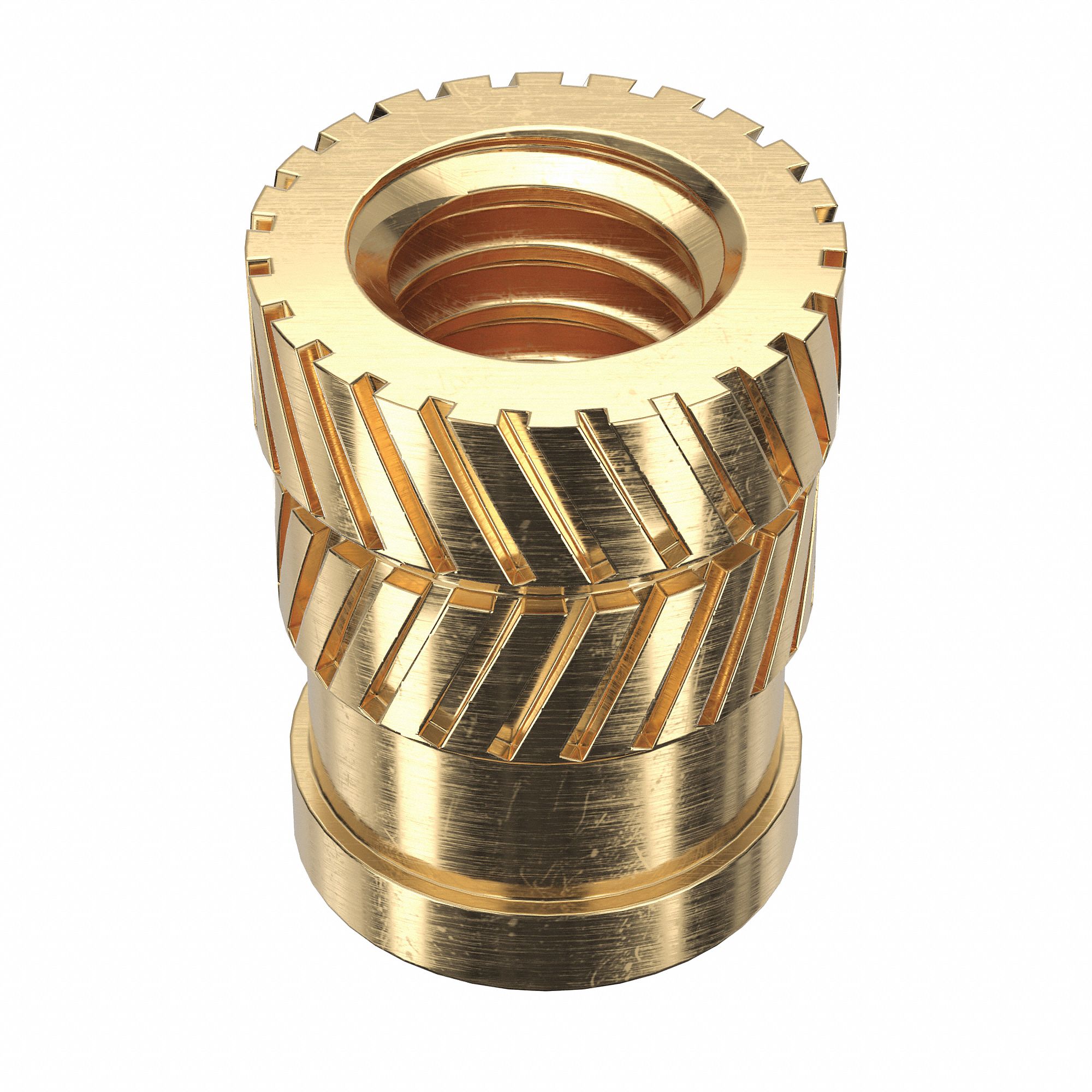 Heat-Set Insert: #8-32 Thread Size, 5/16 in Overall Lg, 1/4 in Dia, Brass, Plastic, 1, 000 PK