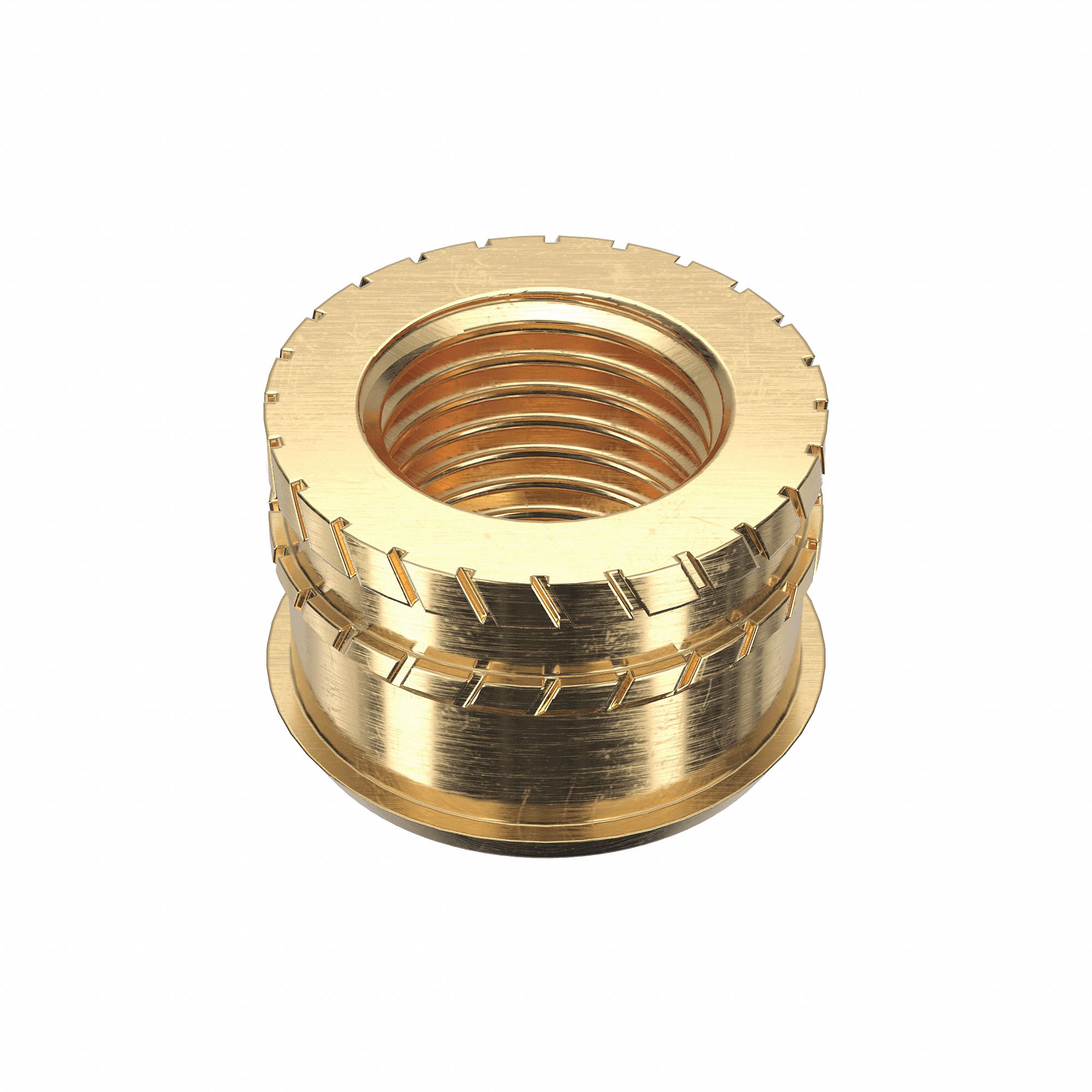 Heat-Set Insert: 3/8"-24 Thread Size, 3/8 in Overall Lg, 9/16 in Dia, Brass, 500 PK
