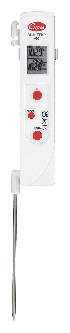 INFRARED THERMOMETER, 480-0-8, MAXIMUM TEMP/MIN TEMP, ADJUSTABLE AT 0.10 TO 1.00, -27 °
