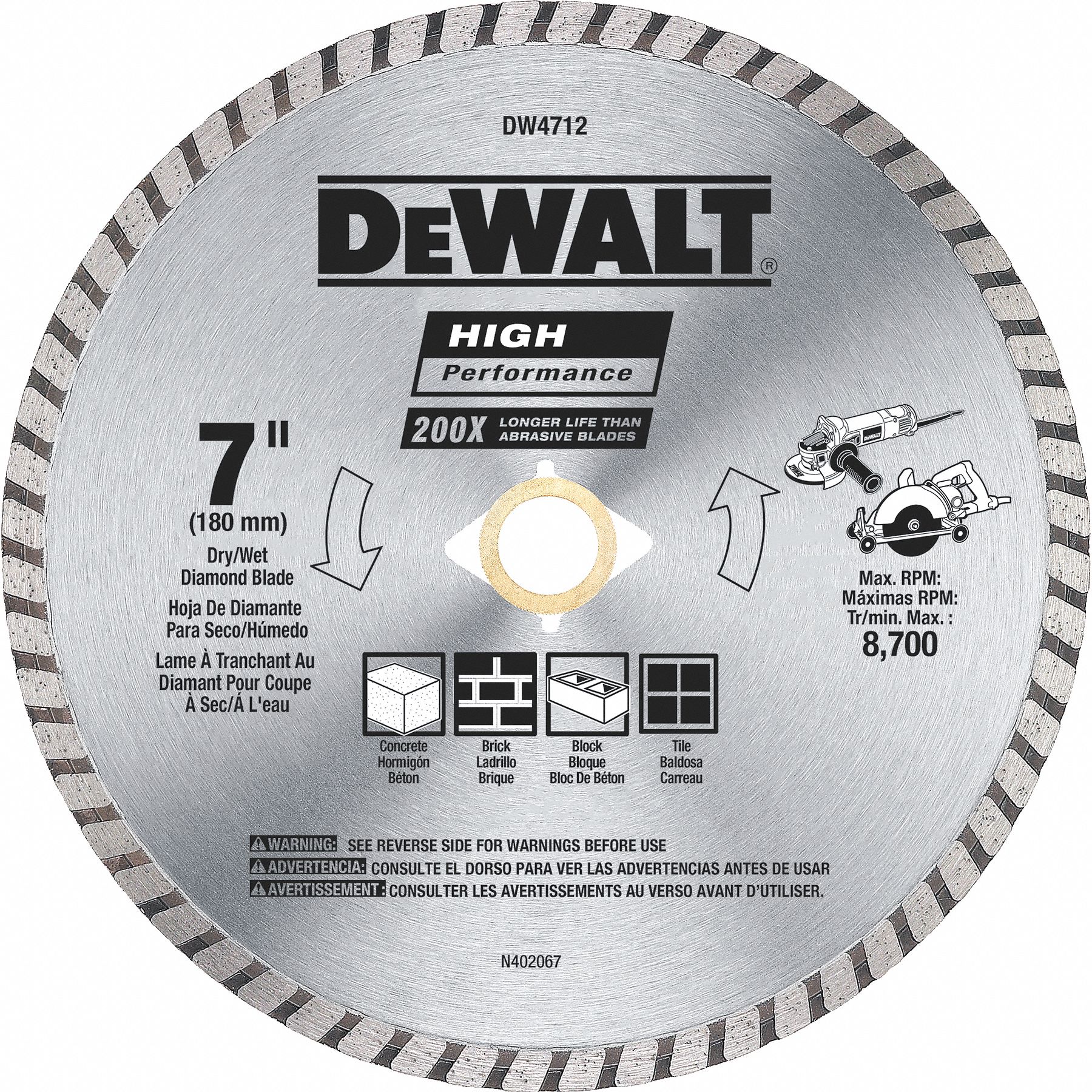 DEWALT Angle Grinders, Diamond Saw Blade, Masonry Materials Cut, 7 in