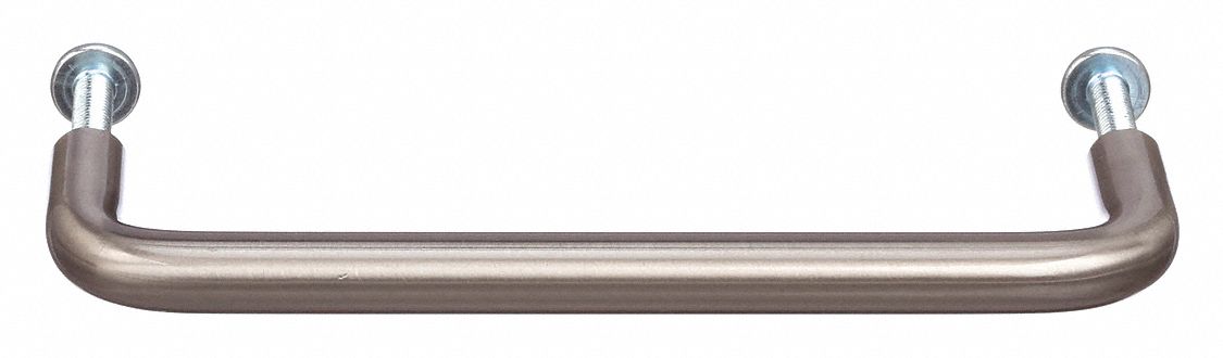 Pull Handle: Threaded Holes, Stainless Steel, Silver, 4 in Mounting Hole Center to Center