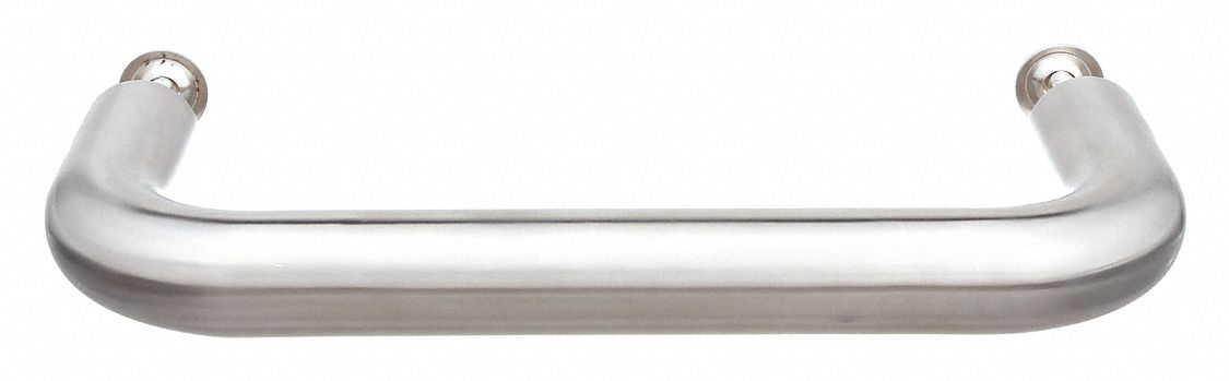 Pull Handle: Threaded Holes, Stainless Steel, Silver, 8 in Mounting Hole Center to Center