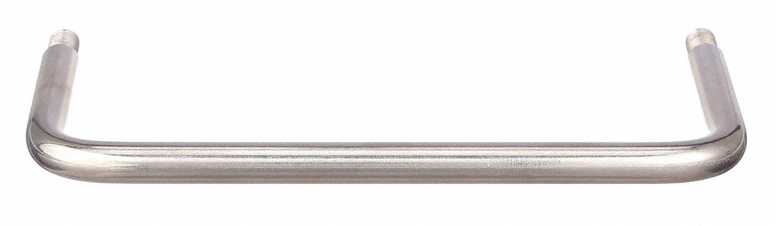Pull Handle: Threaded Holes, Stainless Steel, Silver, 5 in Mounting Hole Center to Center