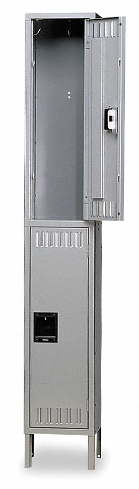 Wardrobe Locker: 12 in x 18 in x 78 in, Louvered, 2 Tiers, 1 Units Wide, Padlock Hasp, Gray