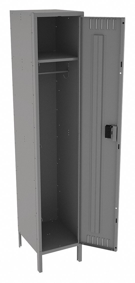 Wardrobe Locker: 15 in x 18 in x 78 in, Louvered, 1 Tiers, 1 Units Wide, Padlock Hasp, Gray