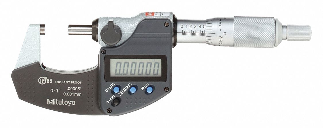 IP65 Digital Outside Micrometer: 0 in to 1 in /25.4 mm to 50.8 mm, Inch/Metric, IP65