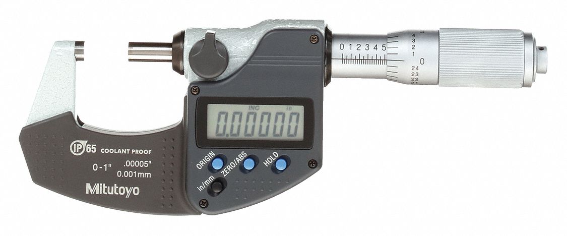 MICROMÈTRE EXT NUM IP65, GAMME DE 0 PO À 1 PO/0 À 25,4 MM, IP65, PO/MÉTRIQUE