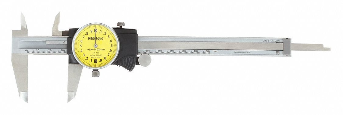 DIAL CALIPER, 0 TO 15MM RANGE, +/-0.03MM ACCURACY, 0.02MM DIAL GRADUATION, 4-WAY