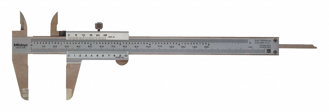 4-WAY VERNIER CALIPER, 0 TO 6 IN/0 TO 15MM RANGE, +/-0.03MM ACCURACY