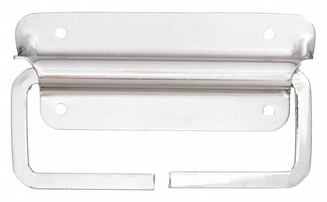 Folding Pull Handle: Unthreaded Holes, Steel, Silver, 3 in Mounting Hole Center to Center