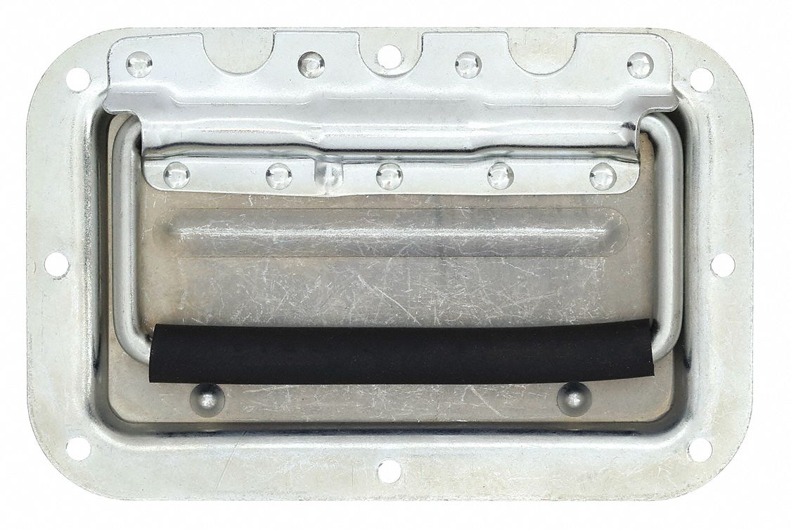 Recessed Folding Pull Handle: Unthreaded Holes, Steel, Silver, Ring, 6 1/8 in Overall Lg