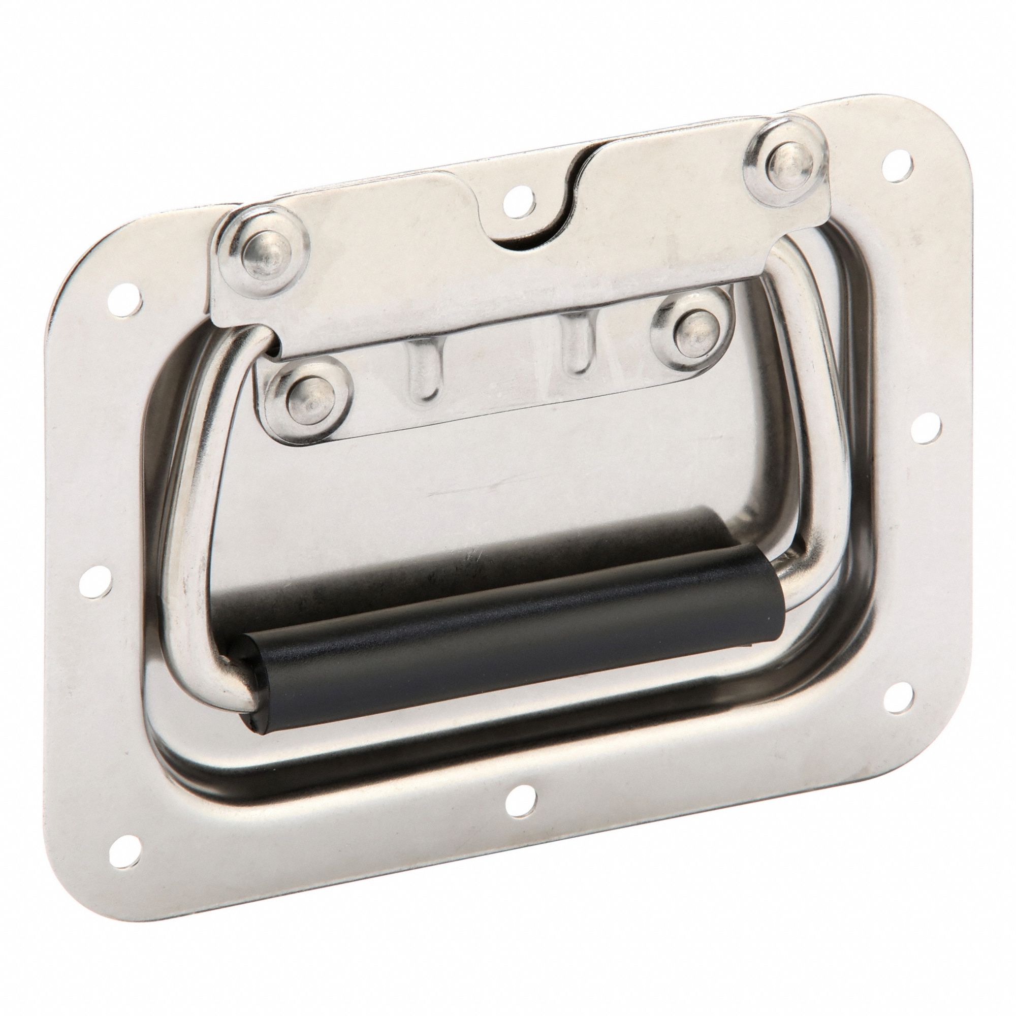 Folding Pull Handle: Unthreaded Holes, Stainless Steel, Silver, 0.6 in