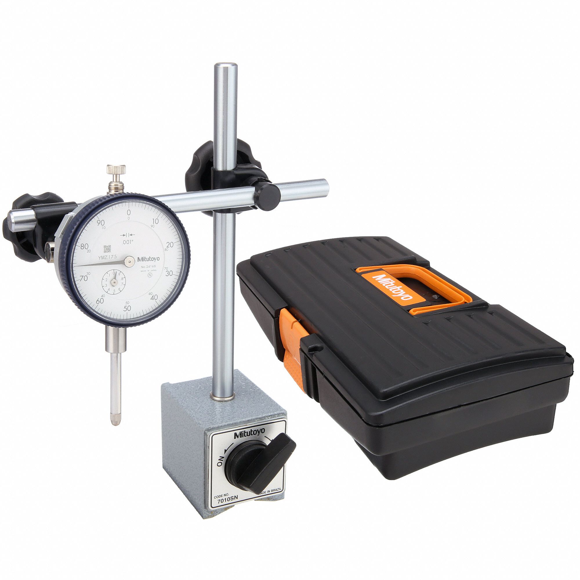 Magnetic Base Plastic Case 0-1 Range Dial Indicator Mitutoyo 64PKA075 Tool Kit 