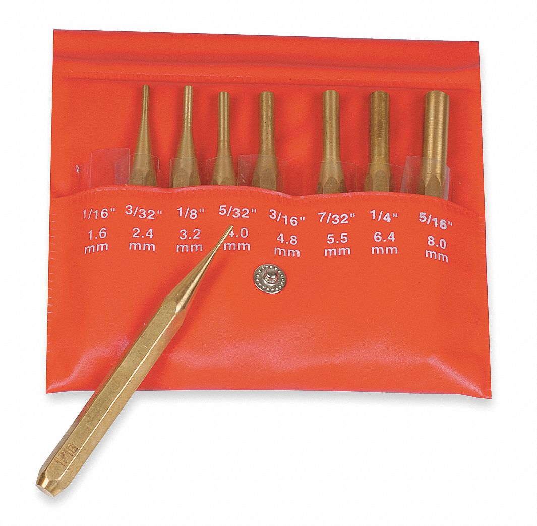 MITUTOYO 4 in Brass Drive Pin Punch Set; Number of Pieces 8 4LB29