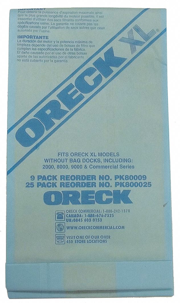 Vacuum Bag: Fits Oreck Vacuum Brand, Fits U2000RHB Vacuum Models, Dry, Paper, 25 PK