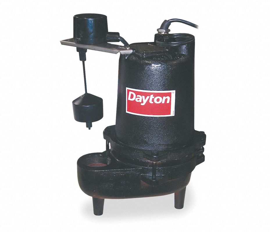 DAYTON Bomba de Aguas Residuales Sumergible, 4/10 HP Automático, 115
