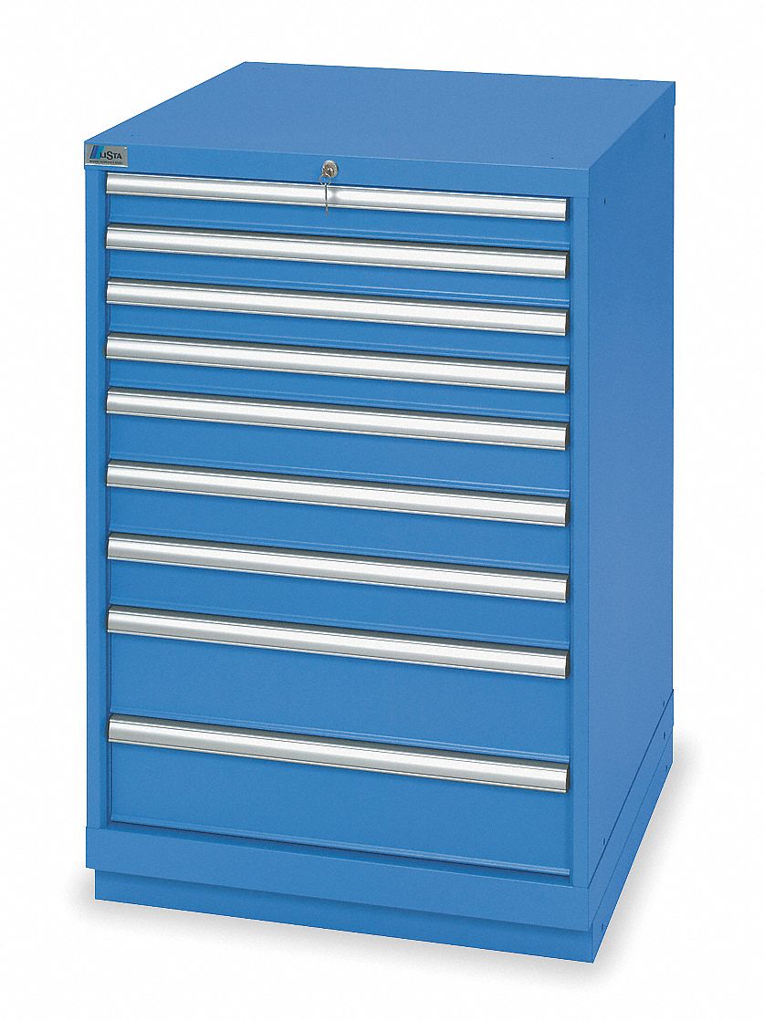 Modular Drawer Cabinet: 28 1/4 in x 28 1/2 in x 39 3/8 in, 9 Drawers, 154 Compartments, Steel