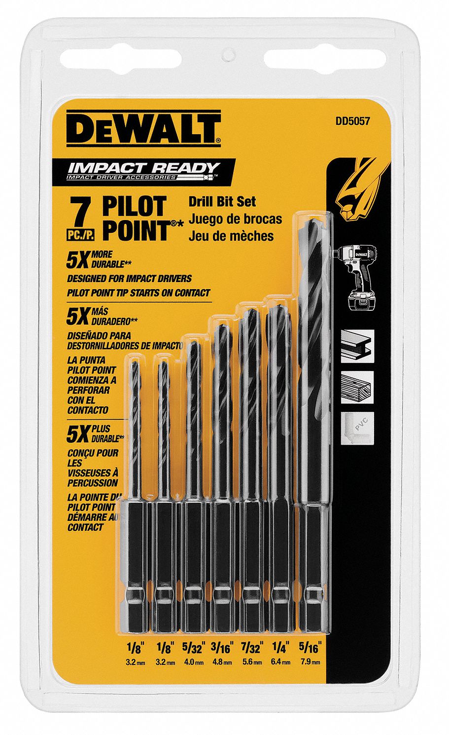 DEWALT Hex Shank Drill Set, Number of Drill Bits 7, 135°, Conventional