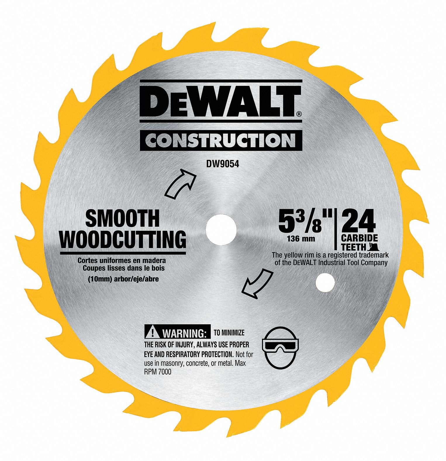 CIRCULAR SAW BLADE, CARBIDE, 5⅜ IN DIA, 24 TEETH, 10 MM, 7000 RPM, FOR AL/PLYWOOD