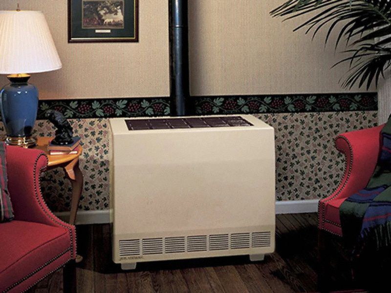 Gas Freestanding Floor Heater: Natural Gas, Solid Face Cabinet, Unit-Mounted, 5 in Vent Dia