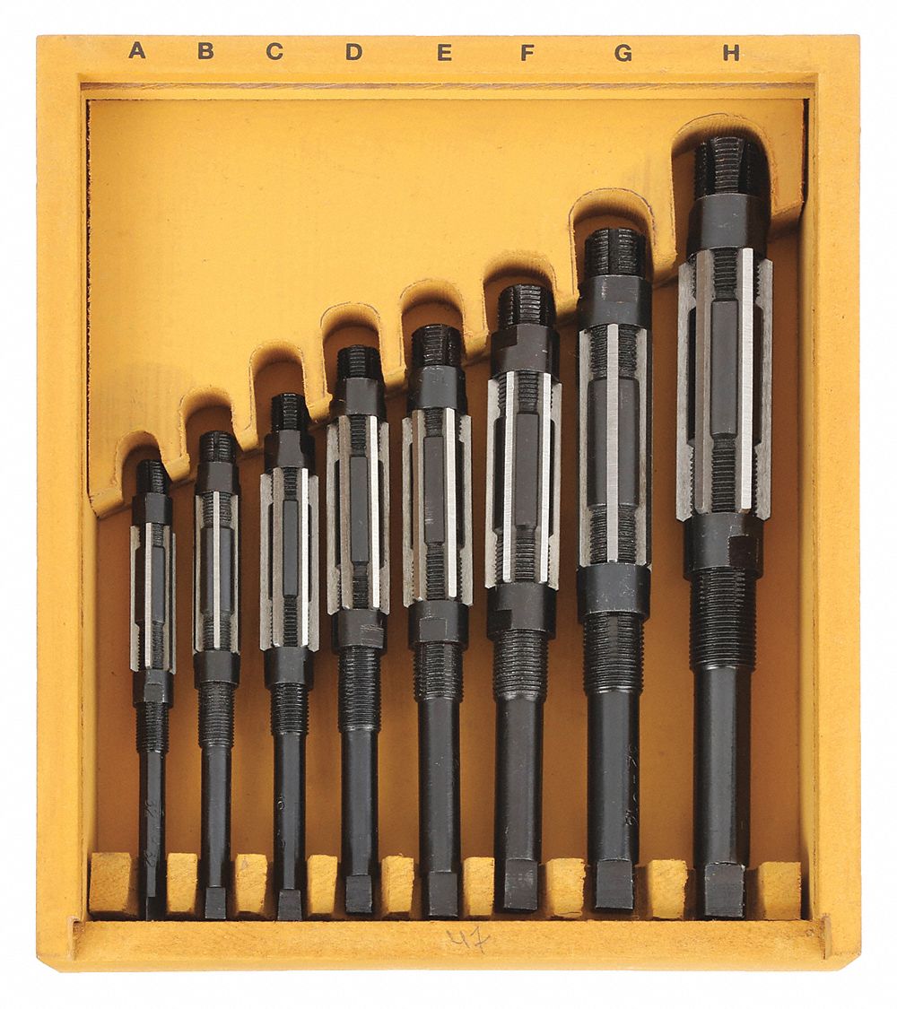 ADJUSTABLE HAND REAMER SET, STRAIGHT BLADE, 15/32 IN SMALLEST REAMER SIZE, 8 PIECES