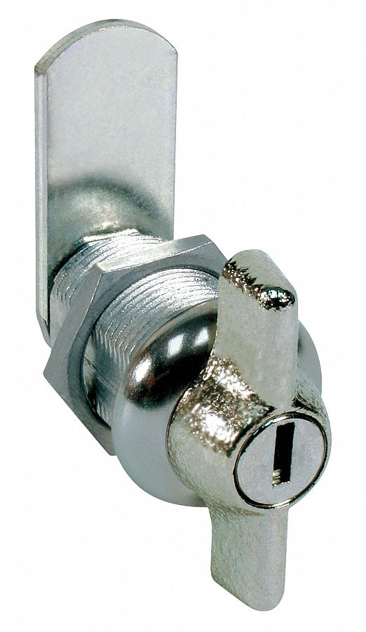 Wing-Handle Keyed Cam Lock: For 9/16 in Material Thick, 3/4 in Mounting Hole Dia., Straight, Offset