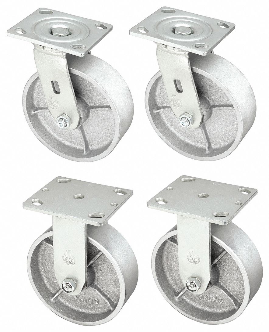 STANDARD PLATE CASTER KIT, 6 IN WHEEL DIAMETER, 2700 LB, 7½ IN MOUNTING H, STEEL