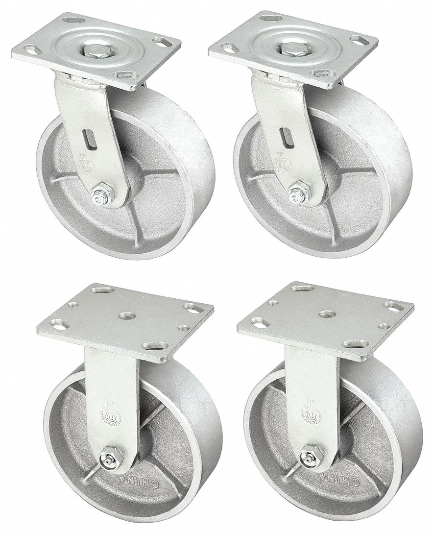 PLATE CASTER KIT,STEEL,6",4400 LBS.