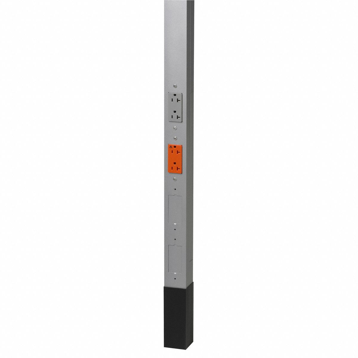 Service Pole: 2 Channels, 4 Outlets, (6) 5-20R, 0, 2 Knockouts, 10 ft 2 in, Gray, Aluminum