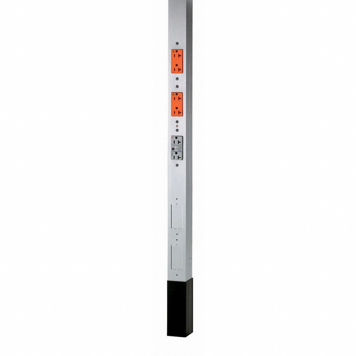 Service Pole: 2 Channels, 6 Outlets, (6) 5-20R, 0, 1 Knockouts, 10 ft 2 in, Gray, Aluminum