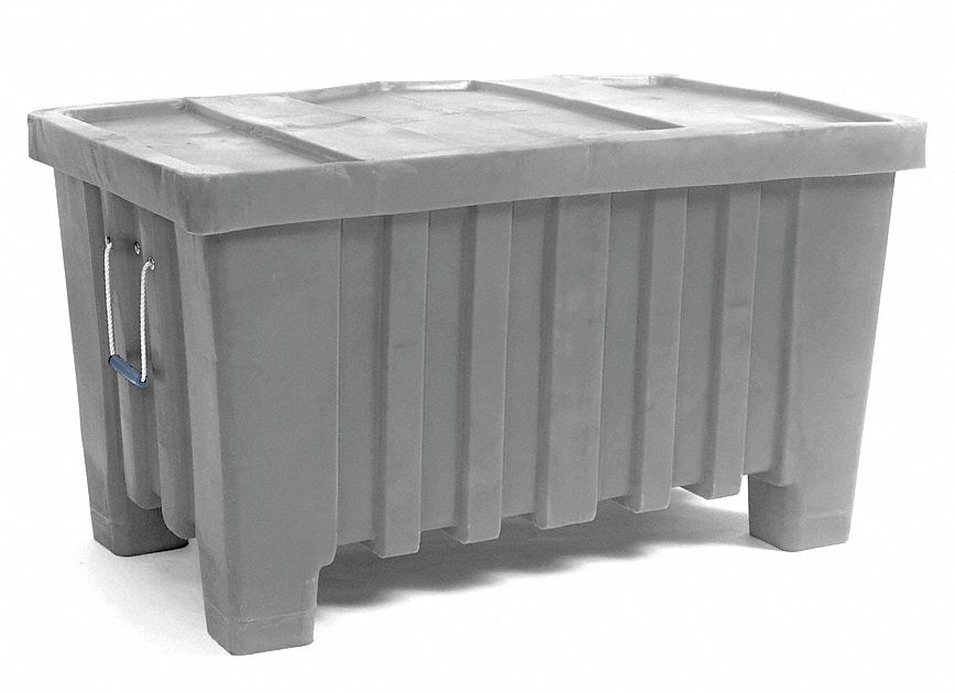 Ribbed Wall Container: 8.7 cu ft, 43 in x 26 1/2 in x 24 in, Lid Included, Gray