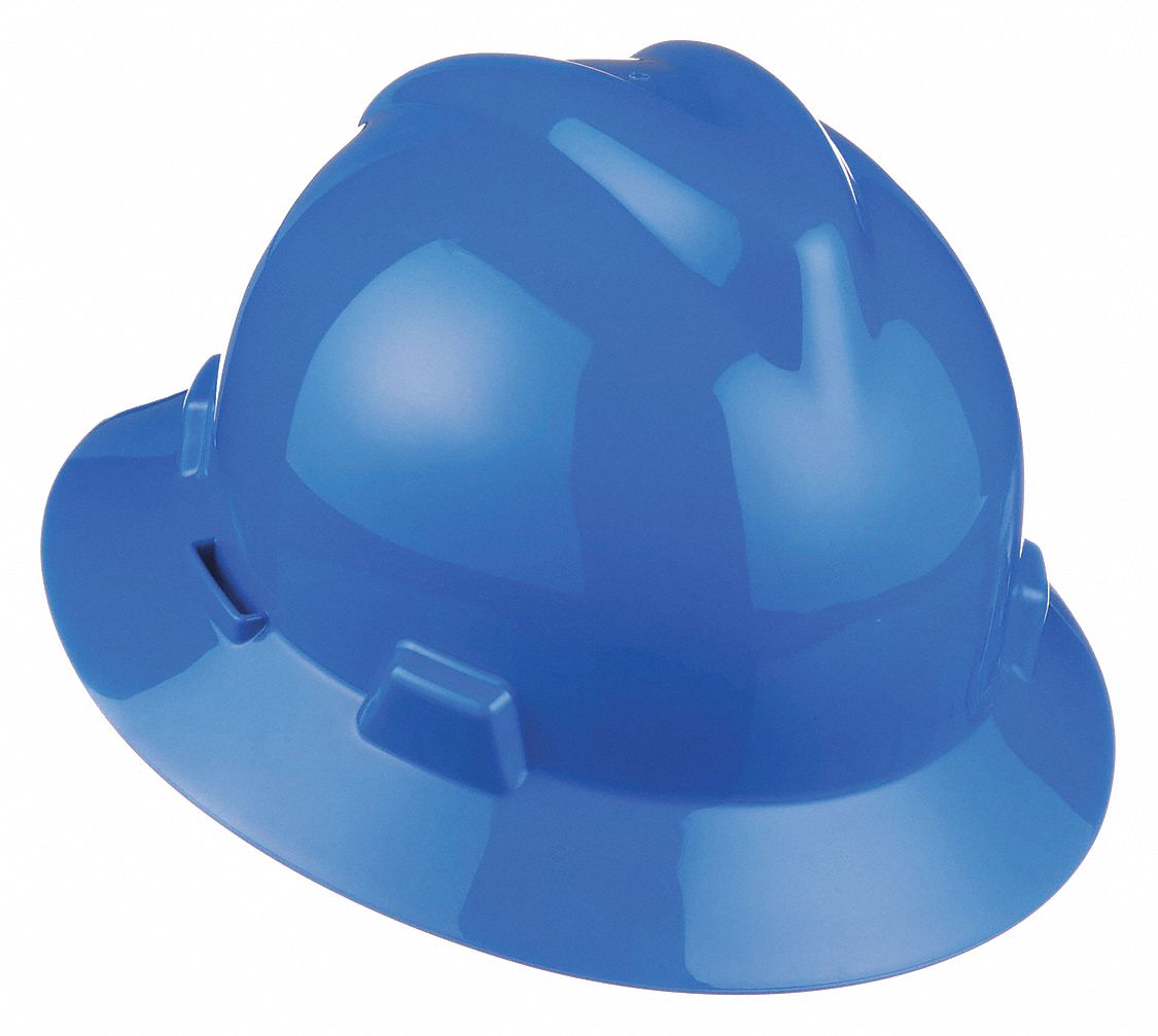 SLOTTED HAT, CSA, TYPE 1, CLASS E, PE, 4-PT FAS-TRAC III RATCHET, FULL BRIM, BLUE