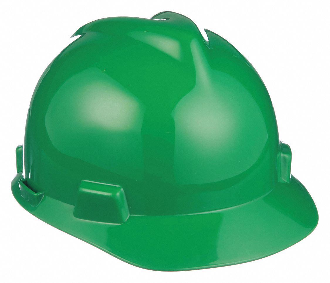 SLOTTED CAP, CSA, TYPE 1, CLASS E, PE, 4-PT STAZ-ON PINLOCK, FRONT BRIM, GREEN