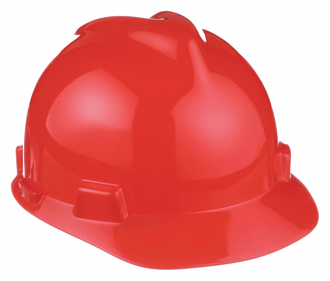 Hard Hat: Orange, No Graphics, Pinlock, Polyethylene, Side-Slots, MSA, Solid, V-Gard, Pinlock