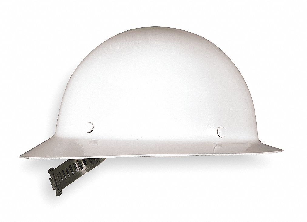 HARD HAT, PHENOLIC, 4-PT STAZ-ON PINLOCK SUSPENSION, FULL BRIM, WHITE