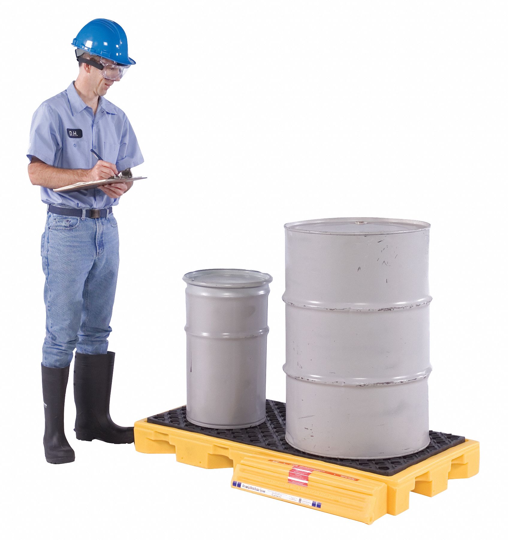 DRUM SPILL CONTAINMENT PALLET, FOR 2 DRUMS, 88 GAL CAPACITY, 3,000 LB LOAD CAPACITY