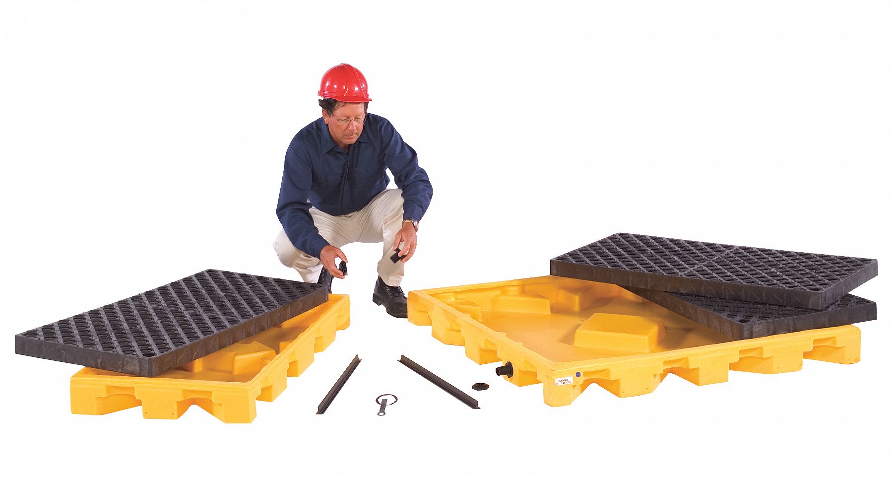 DRUM SPILL DECK, FOR 4 DRUMS, 44 GAL CAPACITY, 6,000 LB LOAD CAPACITY, YELLOW