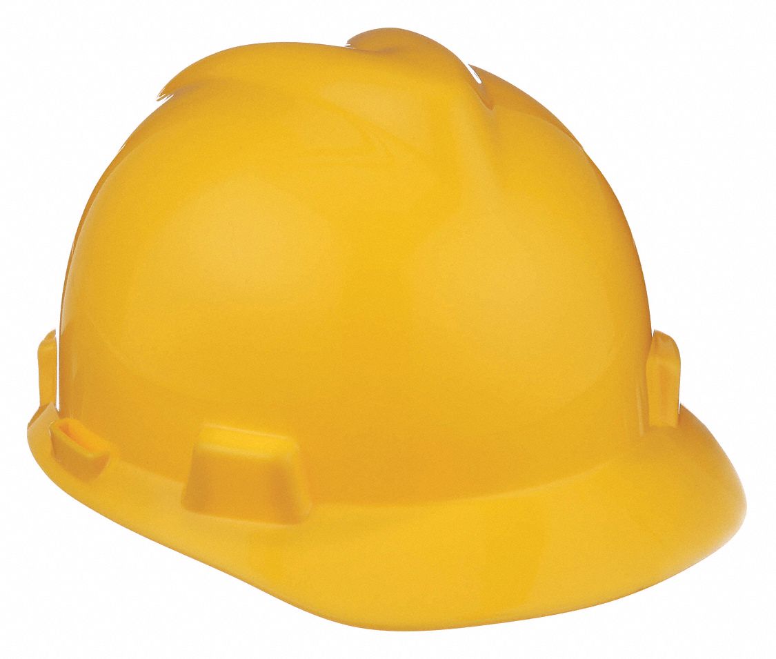 SLOTTED CAP, CSA, TYPE 1, CLASS E, PE, 4-PT FAS-TRAC III RATCHET, FRONT BRIM, YELLOW