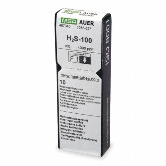 MSA Glass Detector Tube, Detects For Hydrogen Sulfide, 100 to 4000 ppm