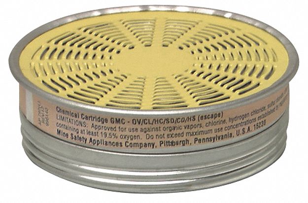 Cartridge: Yellow Color, MSA Comfo Twin-Cartridge Series, Threaded, 10 PK