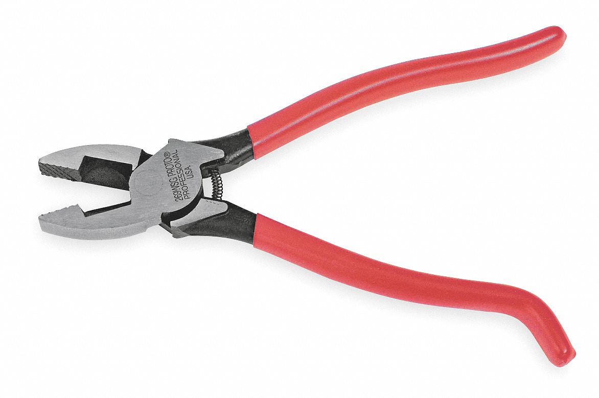 IRON WORKER'S LINEMAN'S PLIERS, RED HANDLE, 9¼ IN L