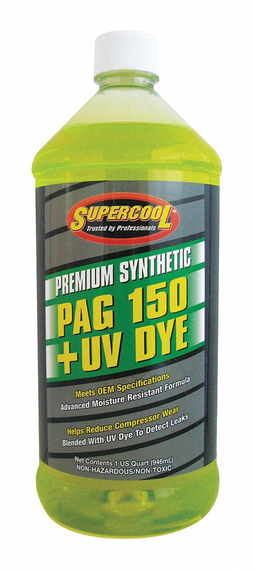 Supercool A C Compressor Pag Lubricant W Uv Dye 32 Oz Plastic Bottle Red Yellow Tint 4ltr7 P150 32d Grainger