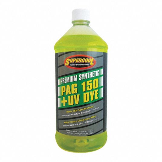 Supercool A C Compressor Pag Lubricant W Uv Dye 32 Oz Plastic Bottle Red Yellow Tint 4ltr7 P150 32d Grainger