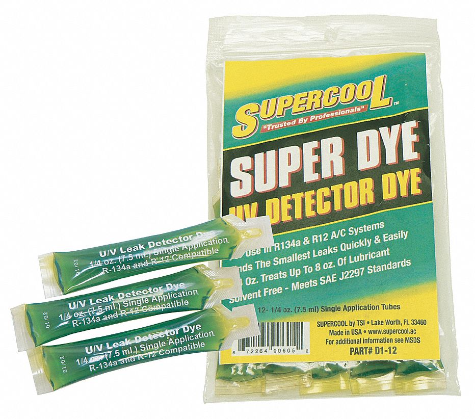 SUPERCOOL A/C Leak Detection Dye, .25 Oz, PK12 4LTU9D112 Grainger