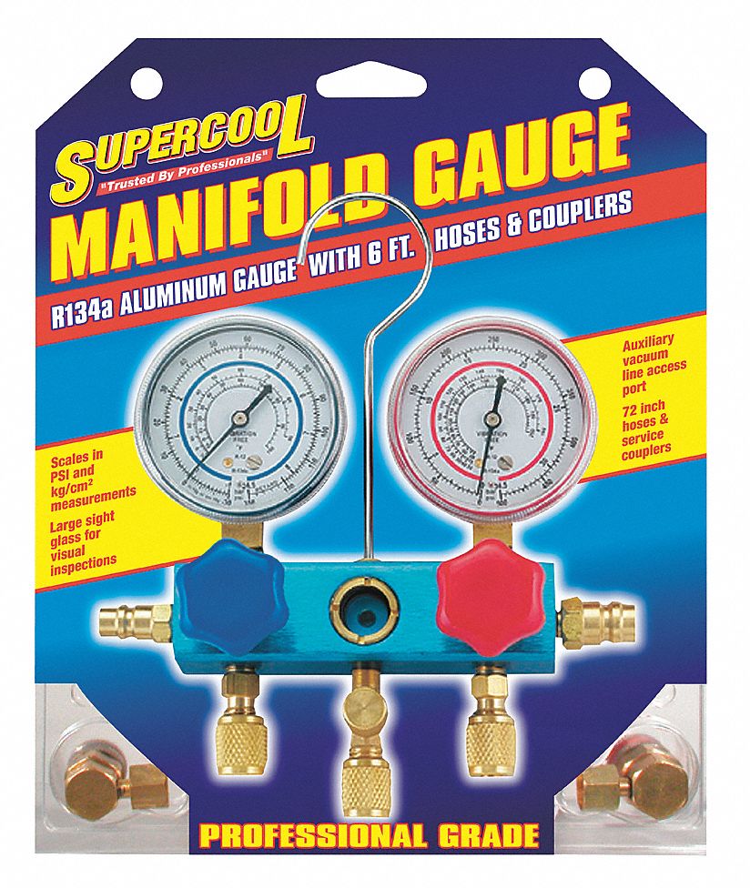 SUPERCOOL A/C Manifold Gauge,PSI and BAR,Aluminum   Heating and Cooling Tools   4LTW5|2211B