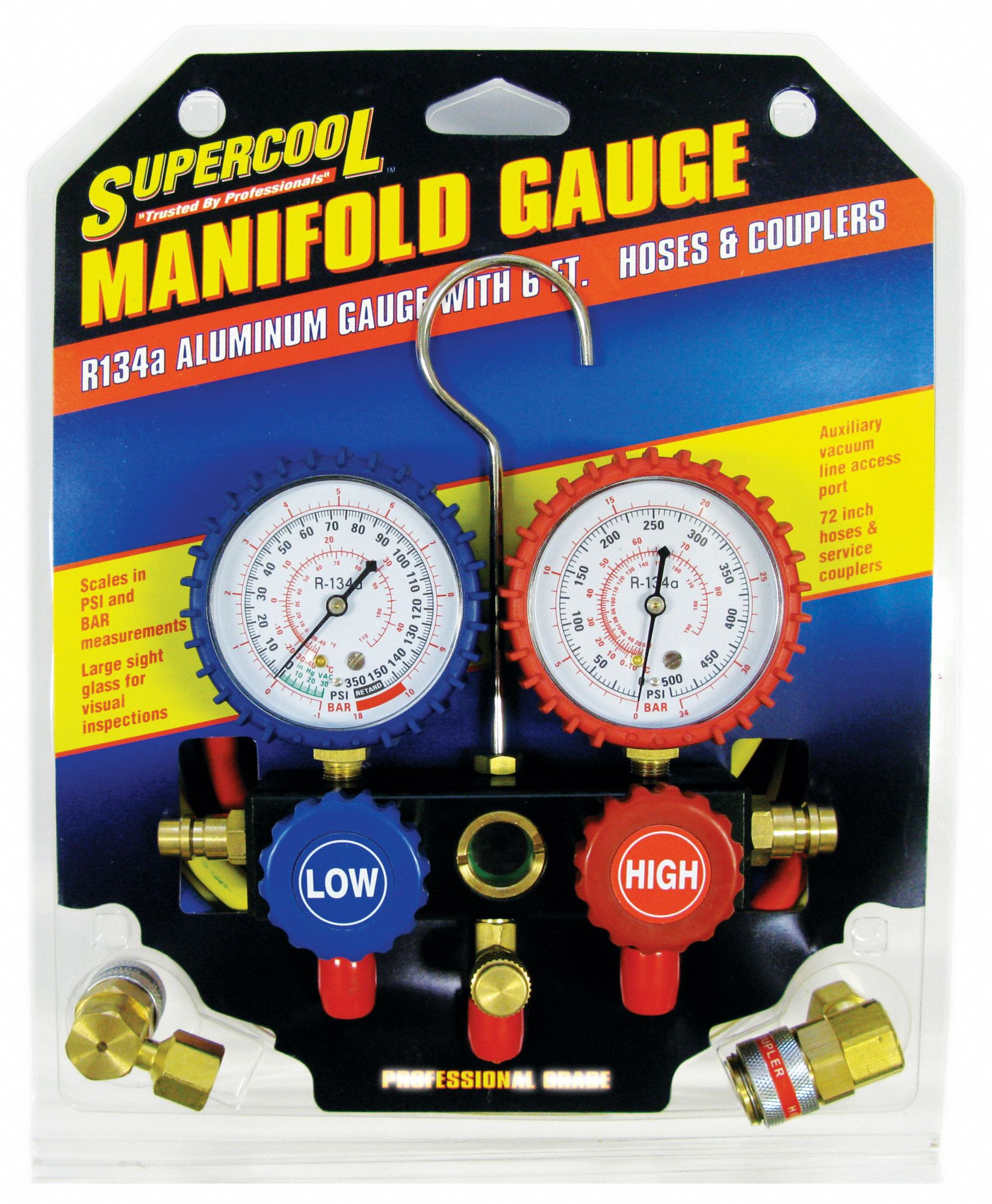 A/C MANIFOLD GAUGE, A/C MANIFOLD GAUGE SET, AUTOMOTIVE A/C, R-134A A/C SYSTEM, 5 PIECES